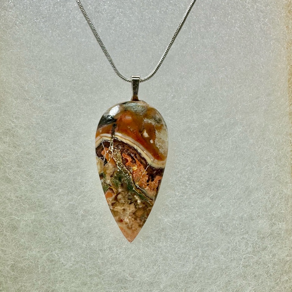Elegant Multicolor Mexican Lace Agate Pendant Necklace